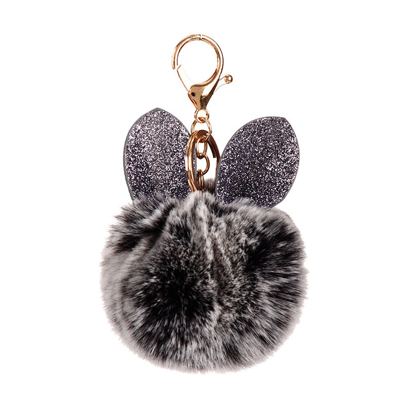 Wholesale Sequin Rabbit Ear Fur Ball Keychain